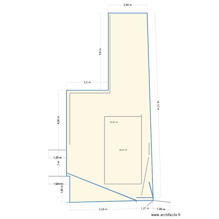 Urban Tressere. Plan de 2 pièces et 87 m2
