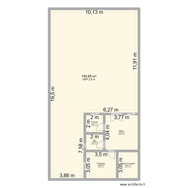 Chambre Salon. Plan de 6 pièces et 190 m2