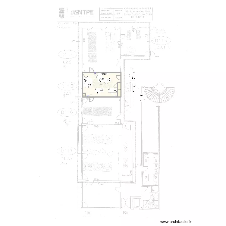 Bureau D115. Plan de 3 pièces et 34 m²