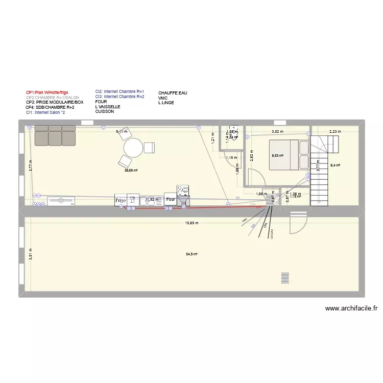 R+1:PRISES/INTERNET/CIRCUITS SPECIALISES. Plan de 6 Pièces et 113 m² R+1:PRISES/INTERNET/CIRCUITS SPECIALISES. Plan de 6 Pièces et 113 m²
