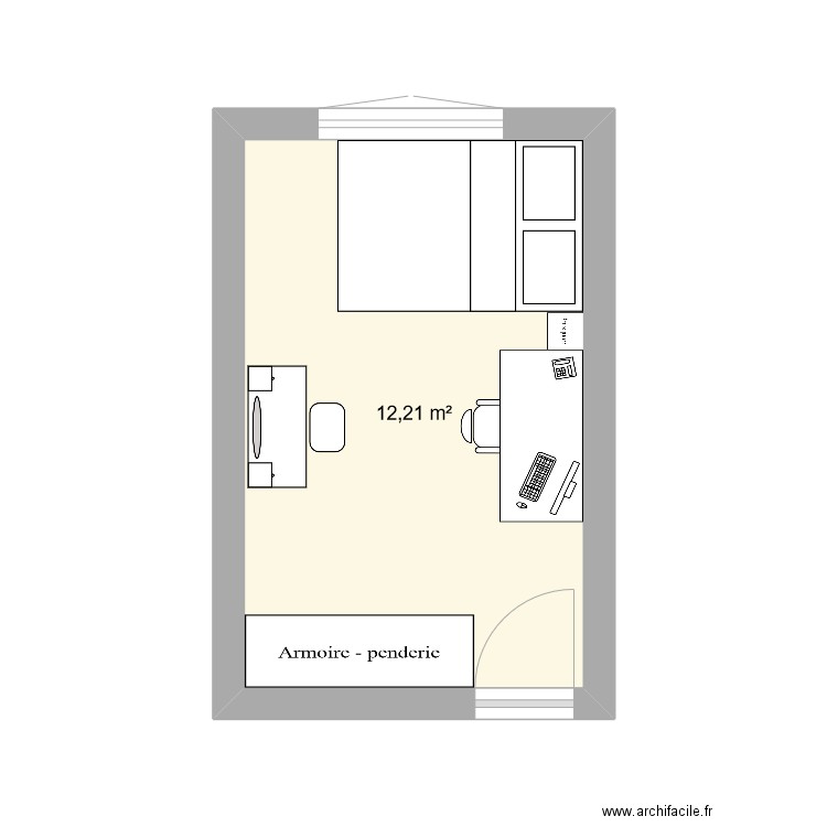 Chambre Zoé. Plan de 1 pièce et 12 m2