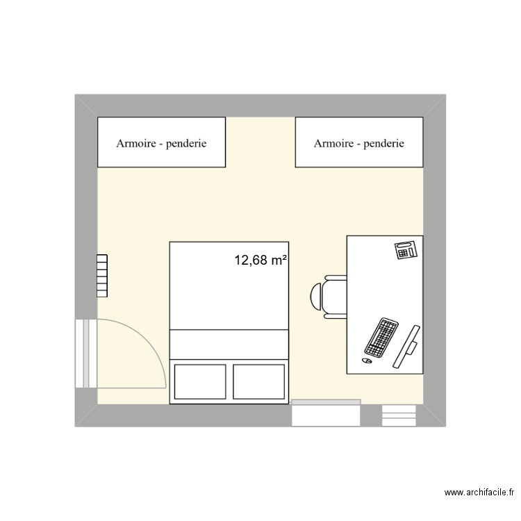 chambre. Plan de 1 pièce et 13 m2