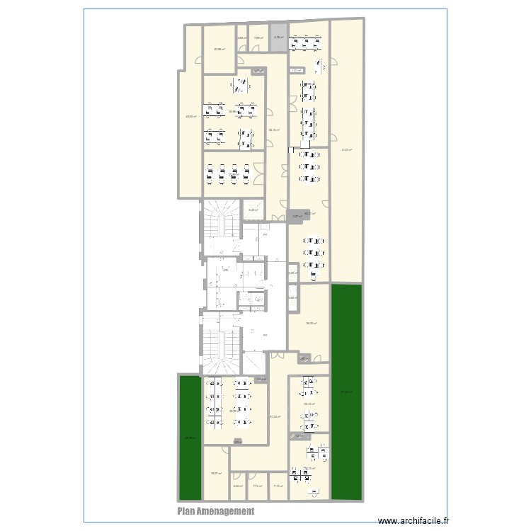 coworking aout 2024. Plan de 32 pièces et 888 m2