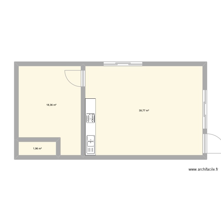Collectif Bellier. Plan de 3 pièces et 60 m2