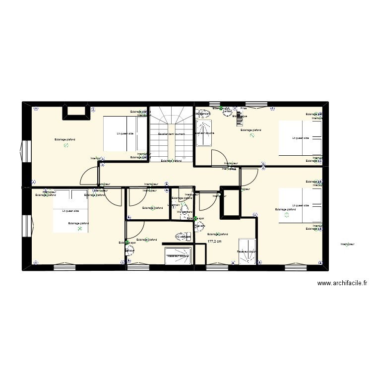 etage castets2.2 PC+EC. Plan de 9 pièces et 91 m2