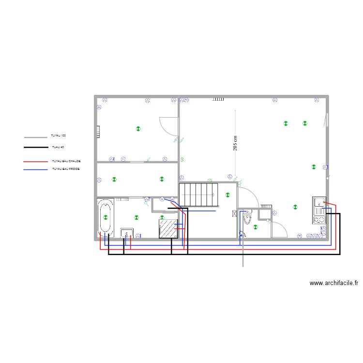 appart EVA PLOMBERIE. Plan de 8 pièces et 58 m2