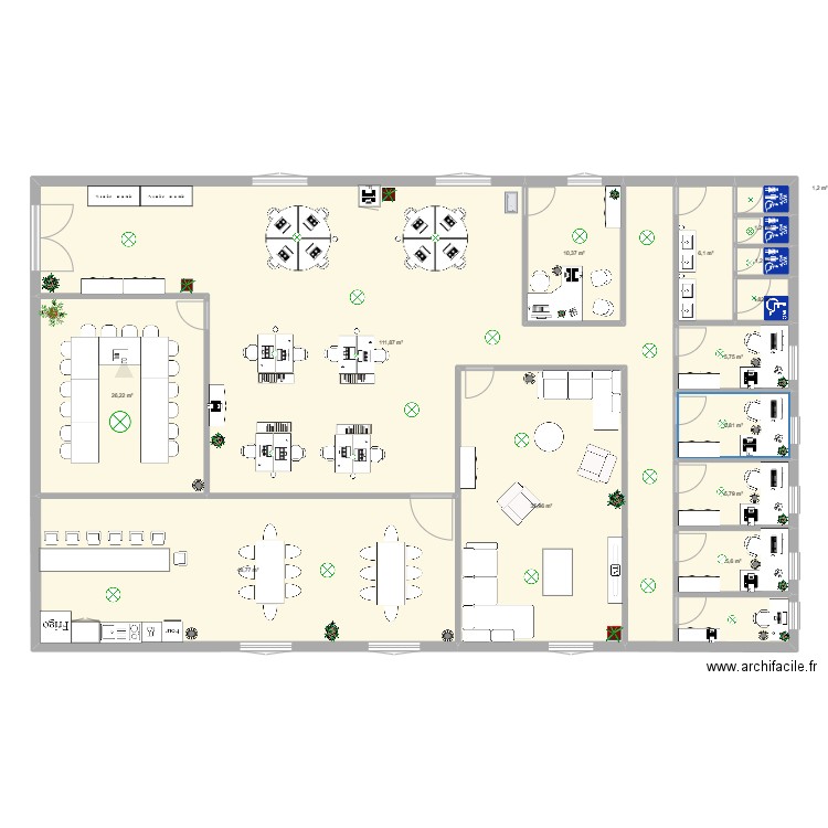 open space. Plan de 14 pièces et 268 m2