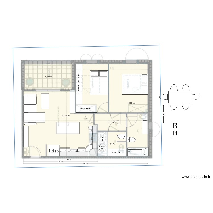 Paradis 1. Plan de 5 pièces et 67 m2
