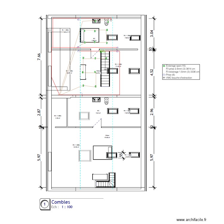 PLAN ELEC COMBLE LOGT 5. Plan de 0 pièce et 0 m2