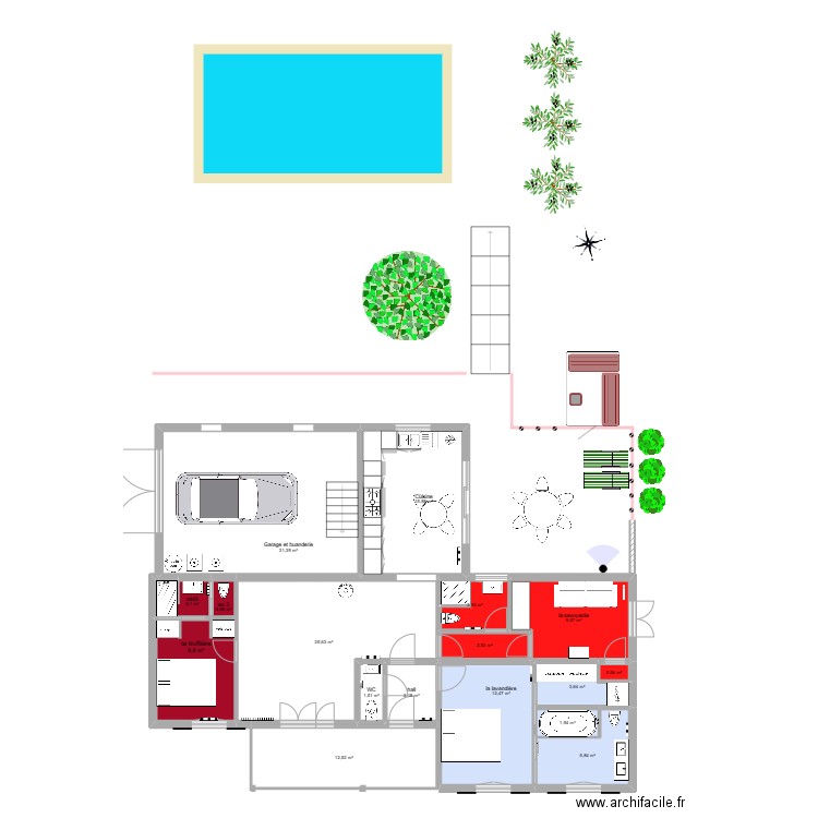 projet 5 F  Allemagne. Plan de 17 pièces et 142 m2