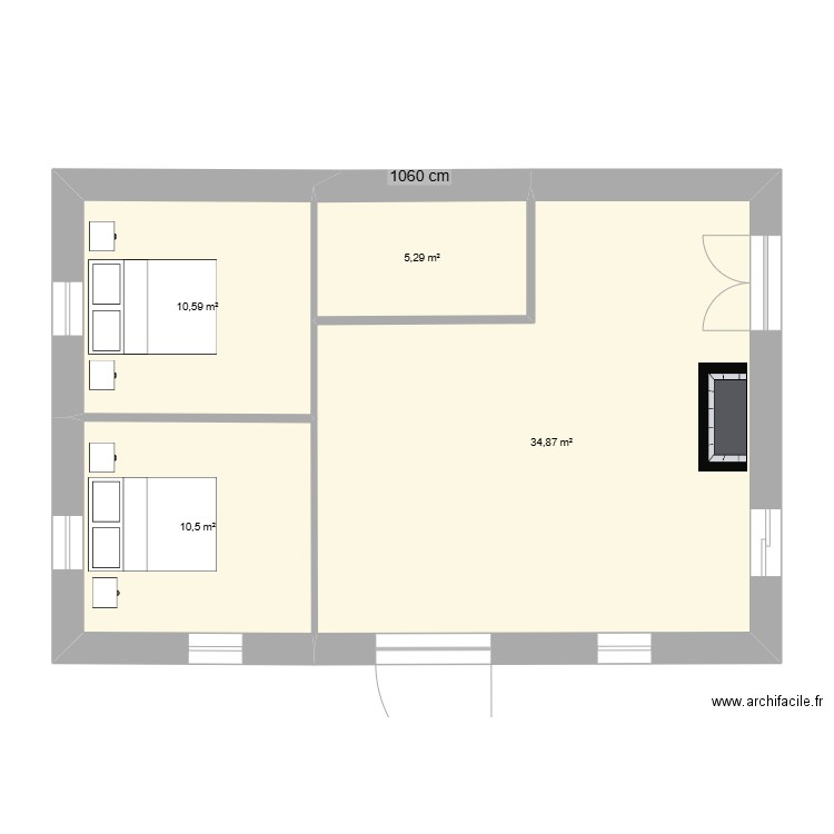 projet maison hobbit 2. Plan de 4 pièces et 61 m2