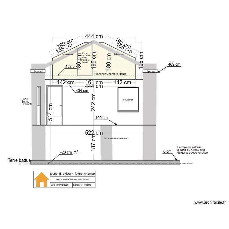 coupe_B_existant_future_chambre. Plan de coupe_B_existant_future_chambre. Plan de