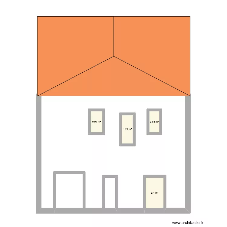 maison devant. Plan de 4  et 5 m²