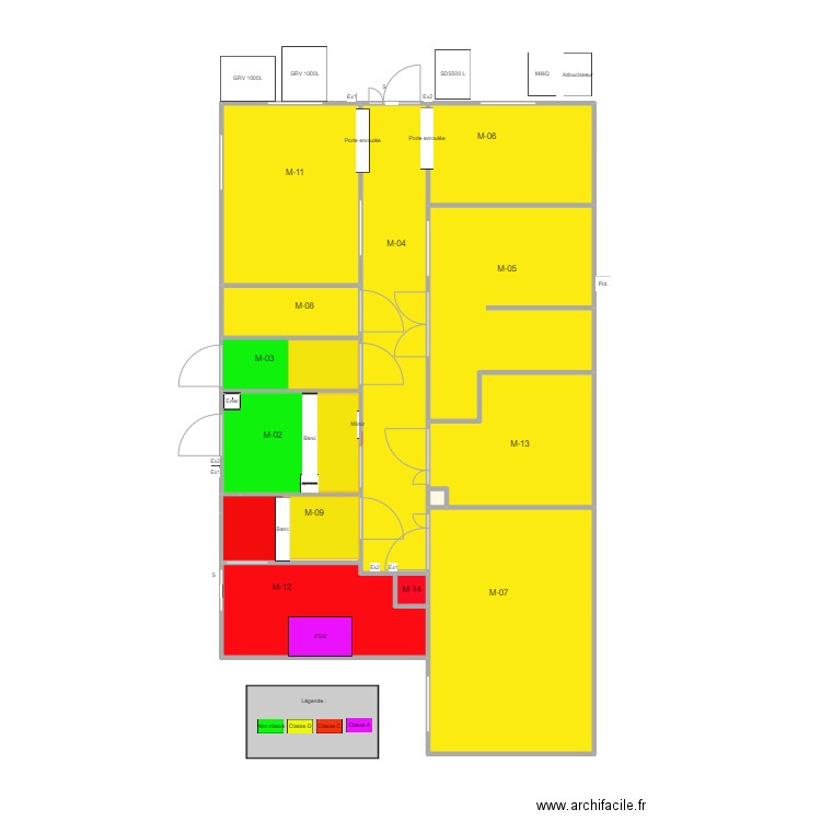 Classification ISO. Plan de 14 pièces et 100 m2