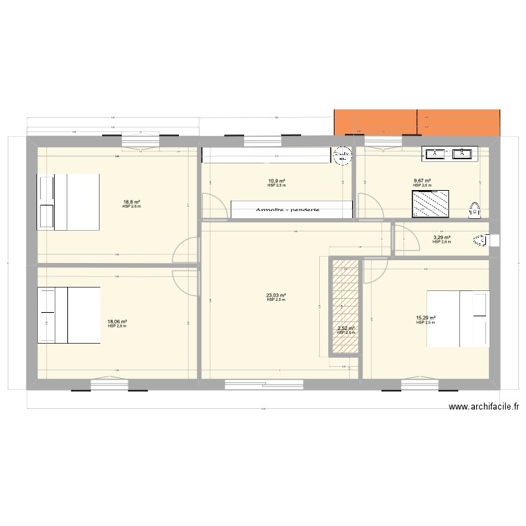 CDV5.1. Plan de 14 pièces et 229 m2