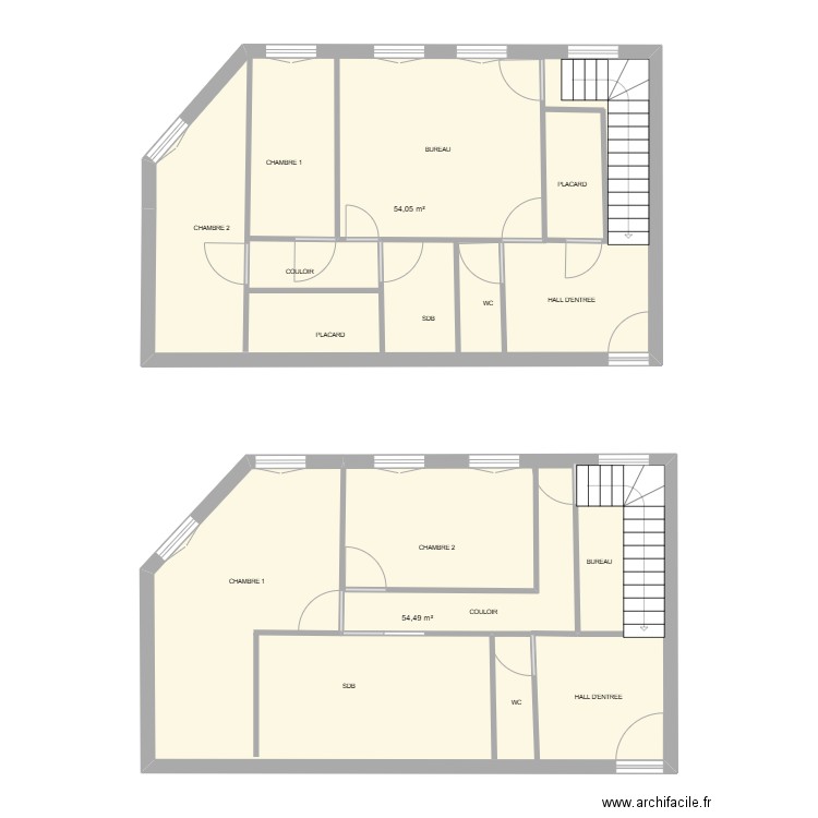JEAN JAURES. Plan de 2 pièces et 109 m2
