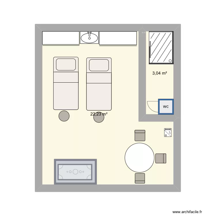 plan 2 cabines. Plan de 2 Pièces et 25 m²