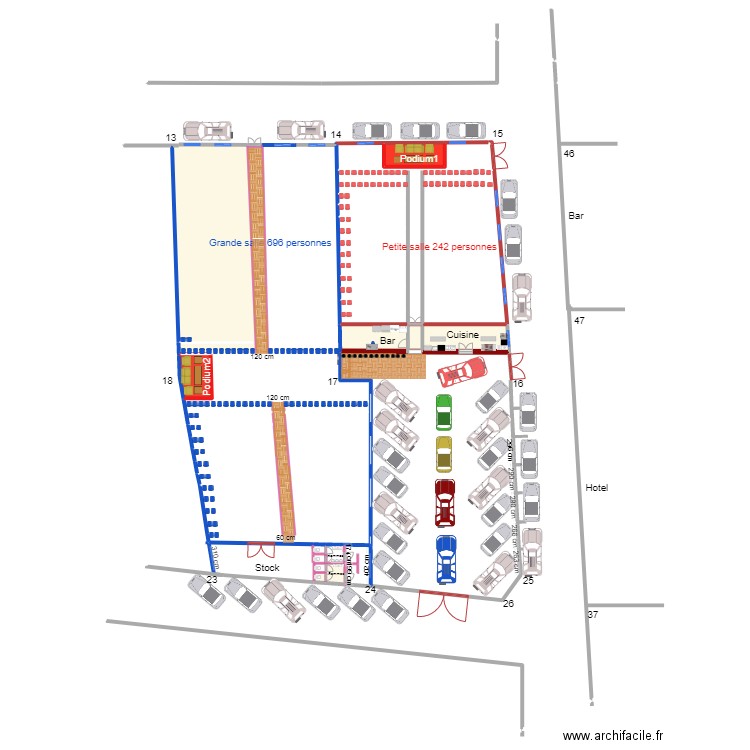 Ameublement des 2 salles. Plan de 9 pièces et 282 m2