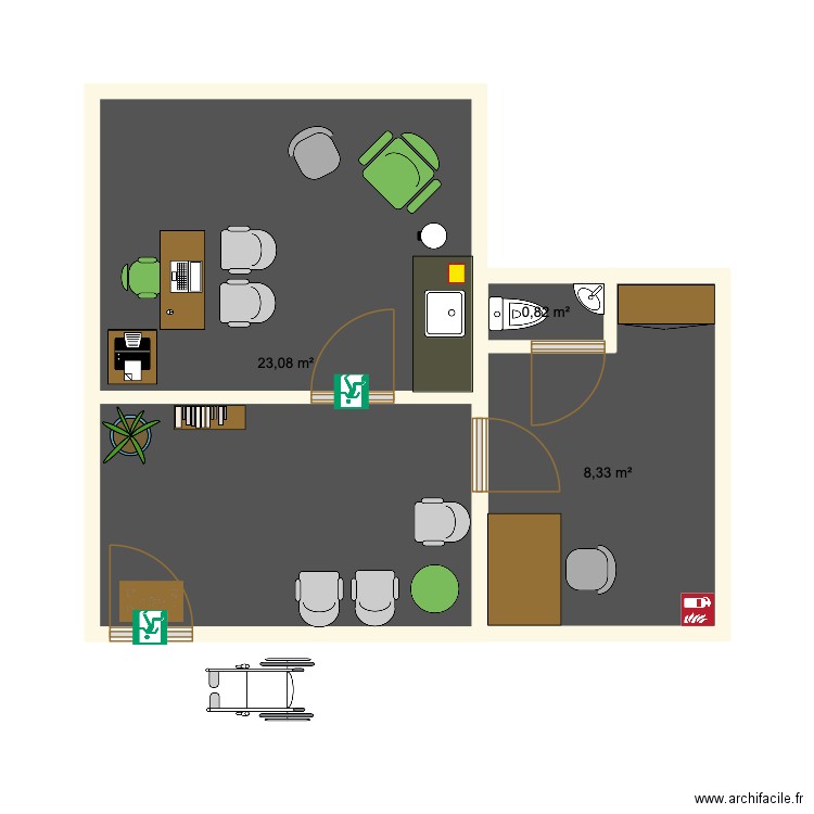 UIS5 CABINET. Plan de 3 pièces et 32 m2
