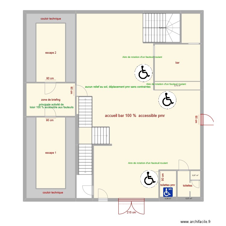 rdc-levelup pmr. Plan de 18 pièces et 212 m2