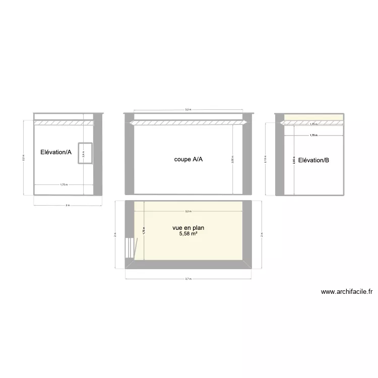 abri de jardin atelier. Plan de 5  et 16 m²