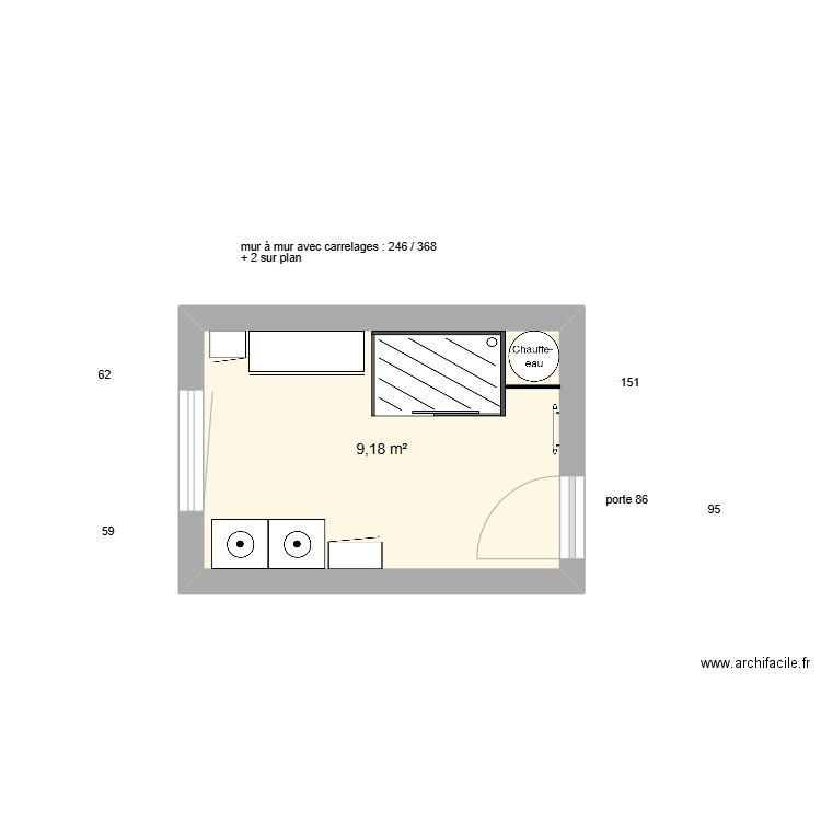 sdeau hornaing. Plan de 1 pièce et 9 m2