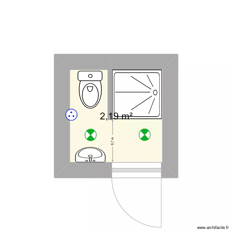 salle bain ext 3. Plan de 1  et 2 m²