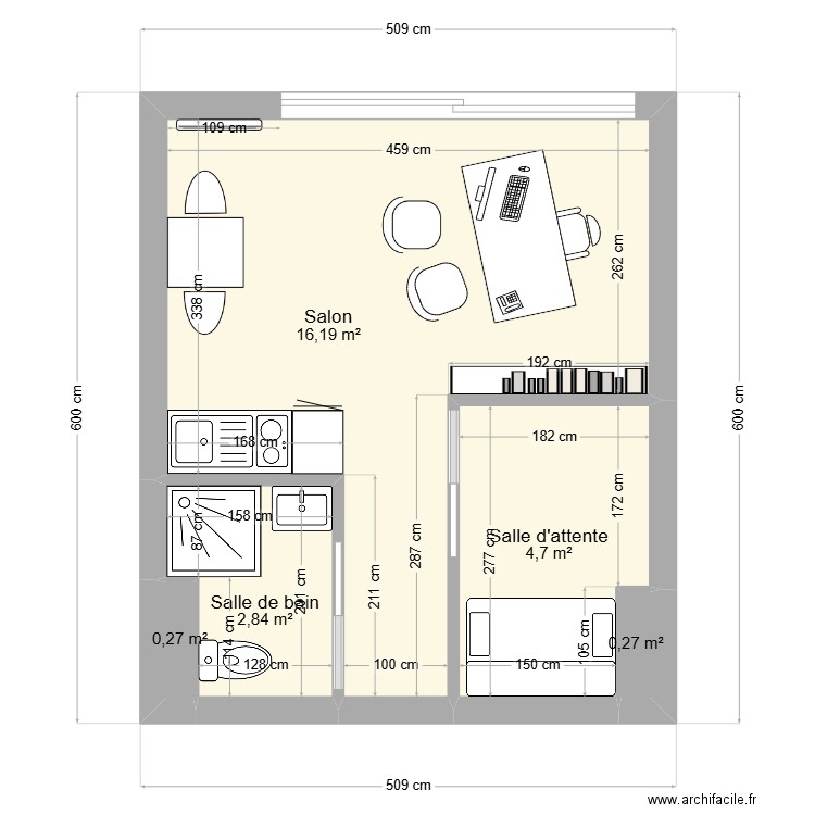 Taillandier - Cabinet. Plan de 5 pièces et 24 m2