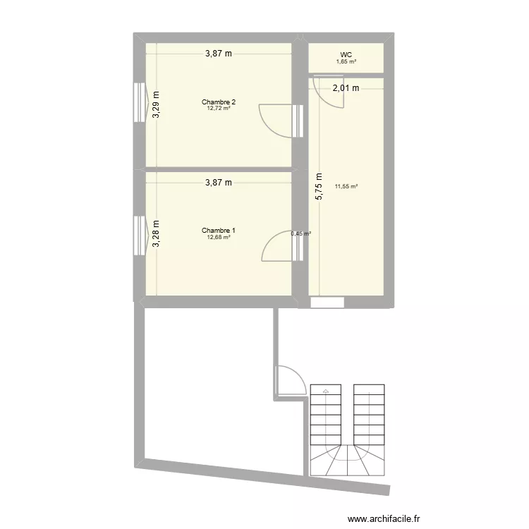 Etage. Plan de 5  et 39 m²