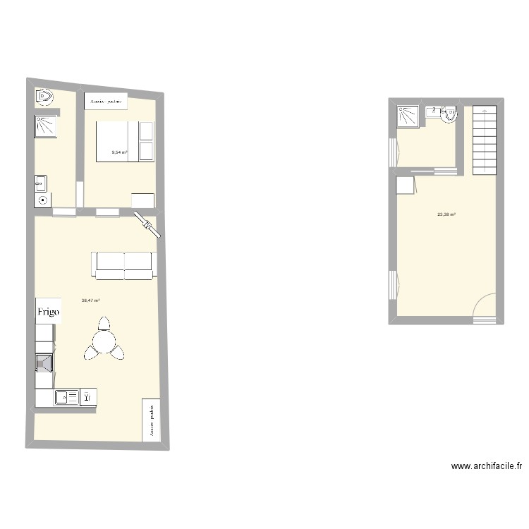 T2mairie. Plan de 3 pièces et 71 m2