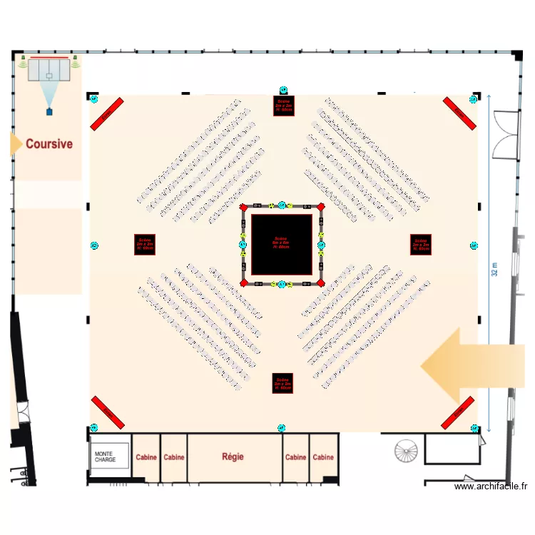 Otium Cube sc&egrave;ne centrale. Plan de 