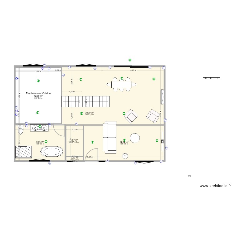 Niveau 2 Electrique. Plan de 6 pièces et 111 m2