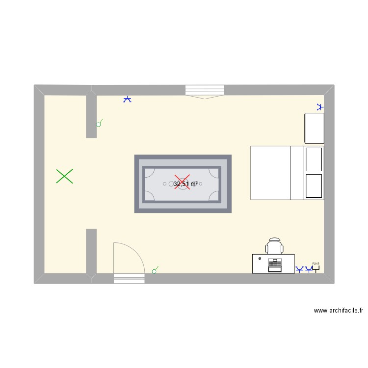dqqs. Plan de 1 pièce et 33 m2