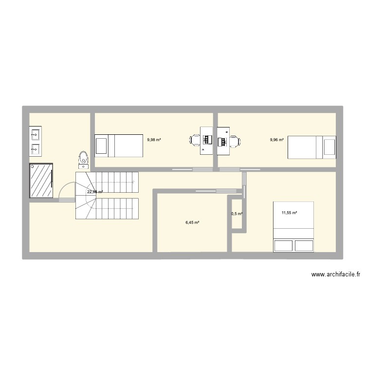 vs 1. Plan de 6 pièces et 61 m2
