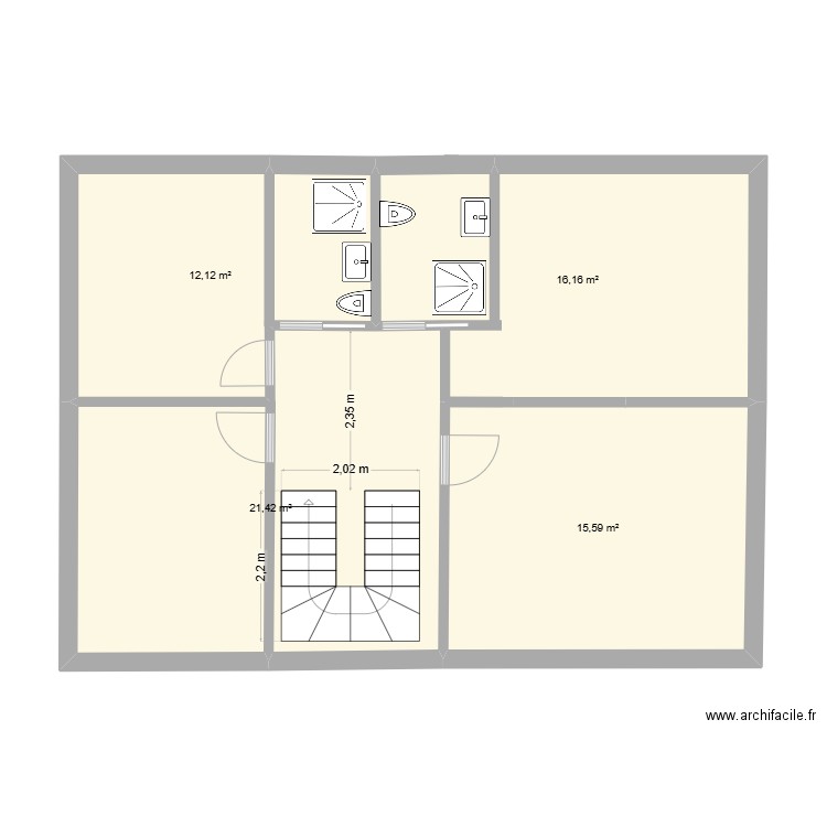 ETAGE. Plan de 4 pièces et 65 m2