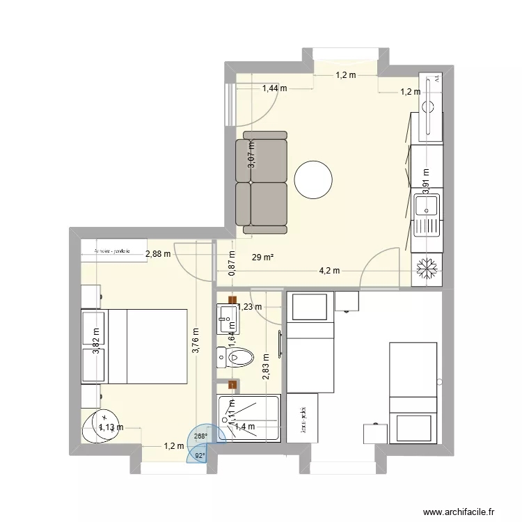 appart rdc. Plan de 1  et 29 m²