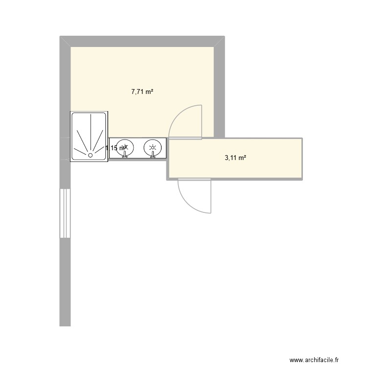 salle d'eau gîte étage. Plan de 3 pièces et 12 m2