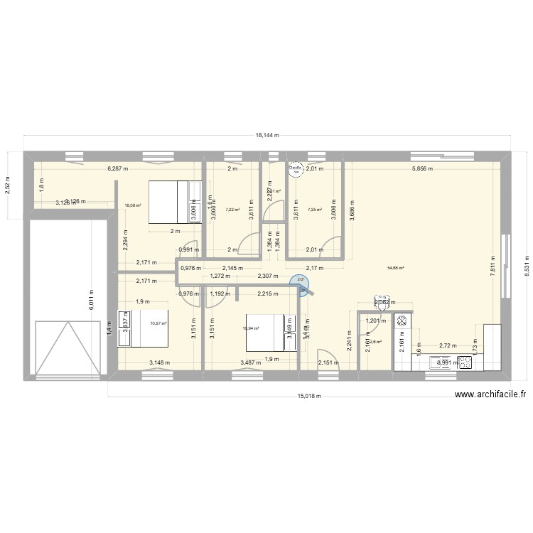 100. Plan de 8 pièces et 114 m2