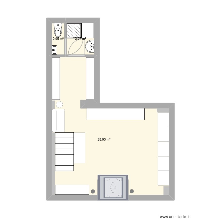 Nouvel atelier 2. Plan de 3 pièces et 32 m2