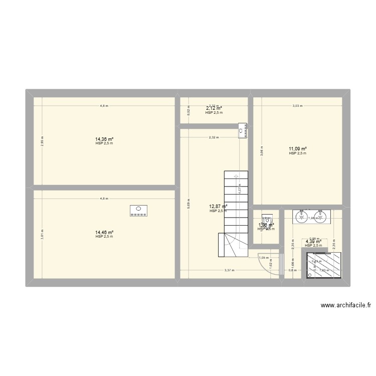 Combles Proissans 3. Plan de 7 pièces et 60 m2
