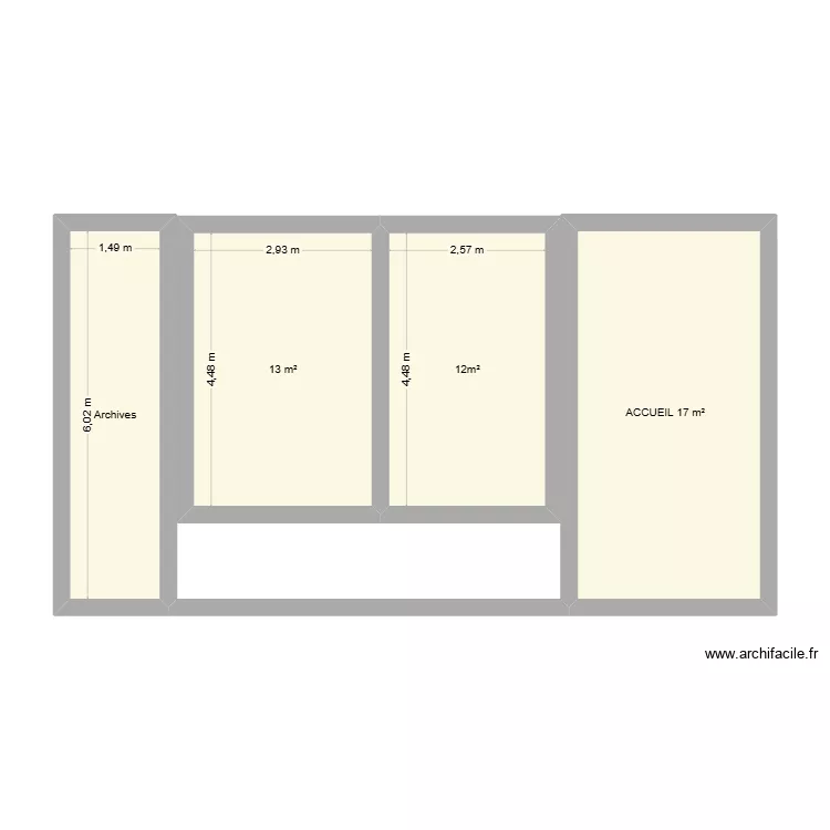 S&eacute;cr&eacute;tariat. Plan de 4  et 52 m²