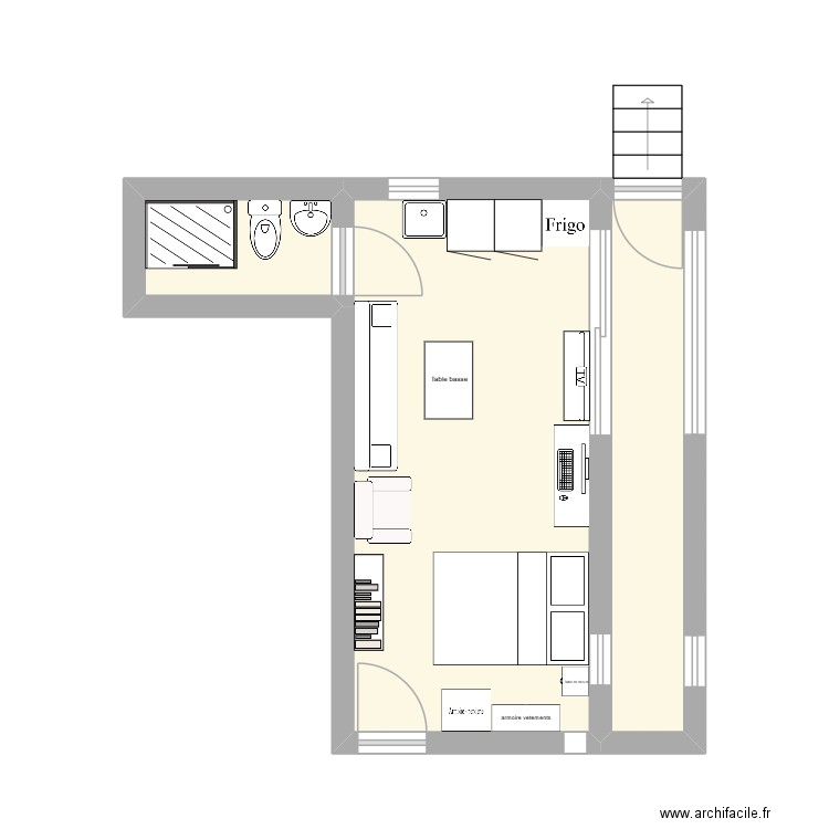 Studio_1. Plan de 3 pièces et 25 m2