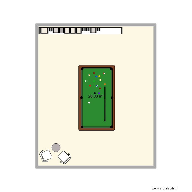 Salle billard La Scala. Plan de 1 pièce et 26 m2