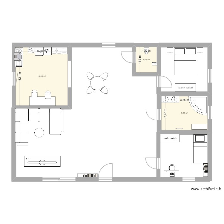 maison. Plan de 3 pièces et 27 m2