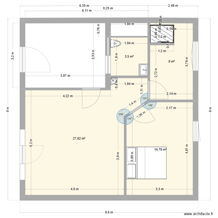 3 place de l'europe. Plan de 4 pièces et 54 m2