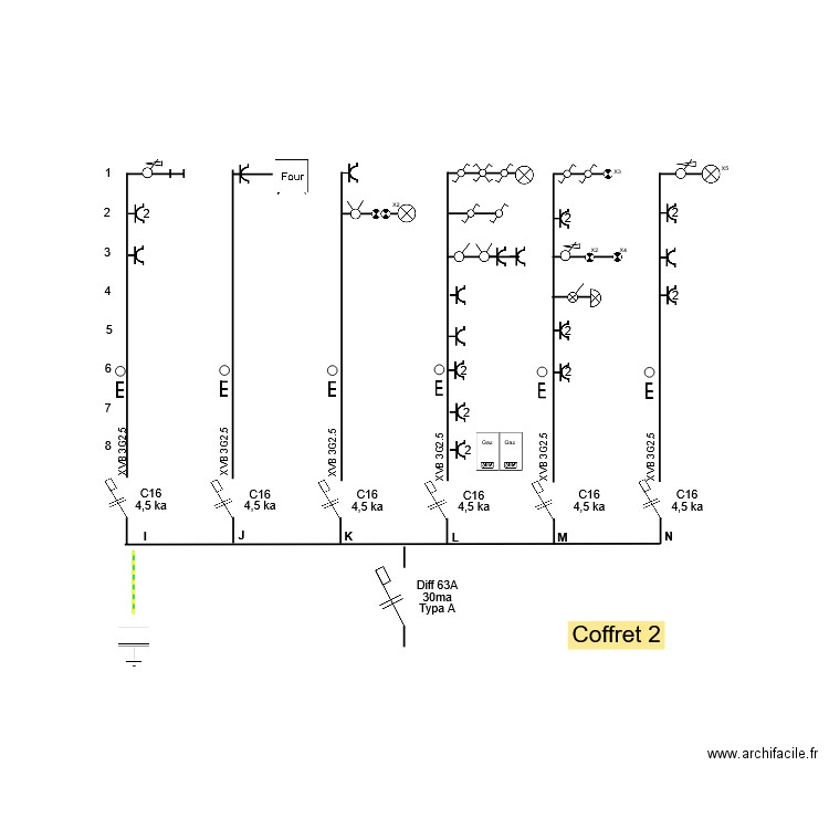 Plan unifilaire coffret 2. Plan de 0 pièce et 0 m2