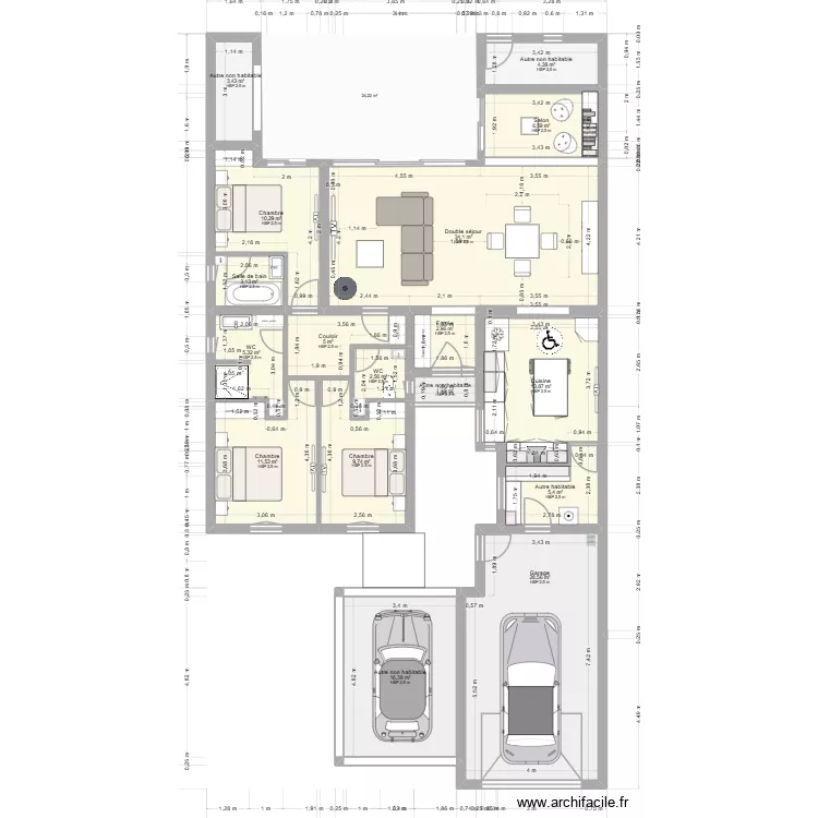 Maison facade de 15 mètres V2. Plan de 17 Pièces et 165 m² Maison facade de 15 mètres V2. Plan de 17 Pièces et 165 m²
