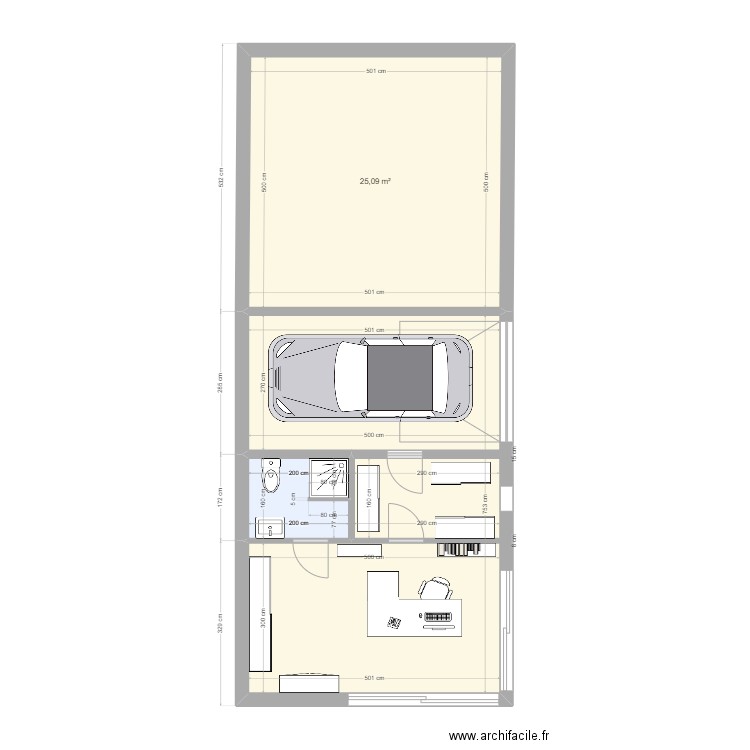 GARAGE. Plan de 3 pièces et 61 m2