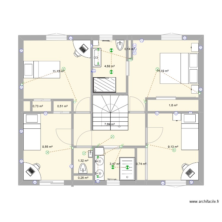Maison Cormeilles-1er Etage-V3. Plan de 14 pièces et 61 m2