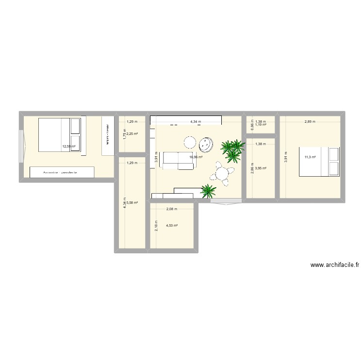 Tesson2. Plan de 8 pièces et 58 m2